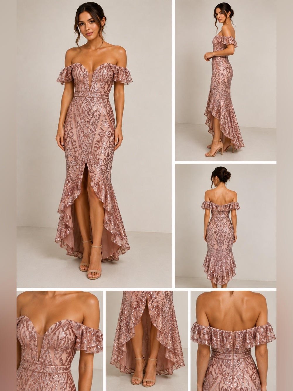 NWT Bariano Size US 4 - Embellished Rose Gold Sequin Evening Dress
